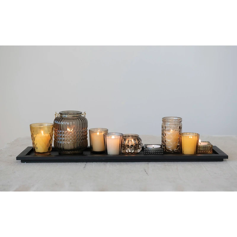 Hello Honey® Embossed Glass Votive Holders with Black Finish Wood Tray Set