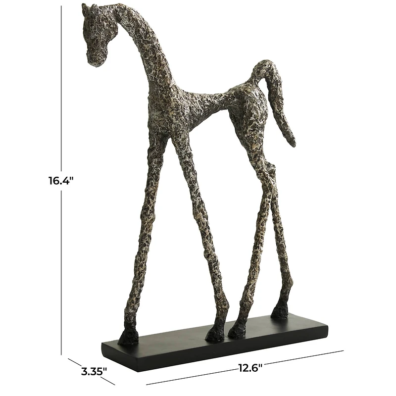 16.5" Bronze Polystone Horse Textured Slim Frame Sculpture with Silver Accents