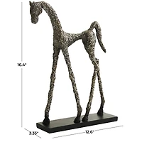 16.5" Bronze Polystone Horse Textured Slim Frame Sculpture with Silver Accents
