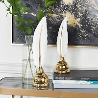 CosmoLiving by Cosmopolitan Gold Porcelain Glam Feather Sculpture Set