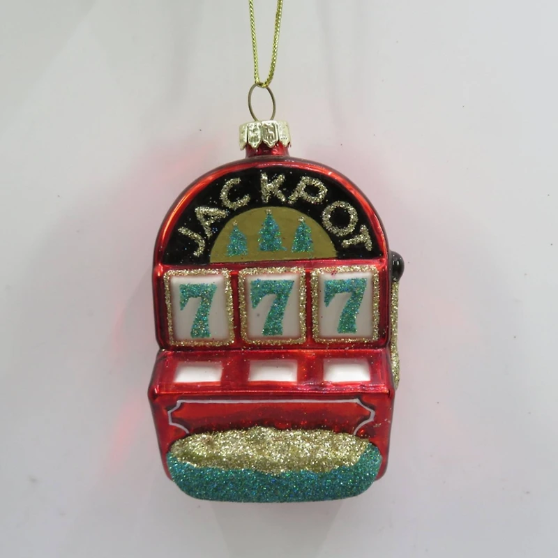 3.25" Lucky 7's Jackpot Slots Glass Christmas Ornament