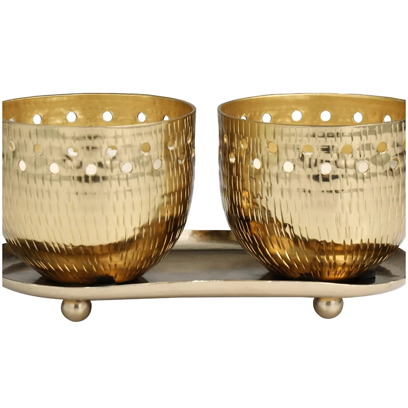 7oz. Jasmine Scented Candles in Cut Out Gold Bowls and Tray