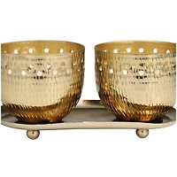 7oz. Jasmine Scented Candles in Cut Out Gold Bowls and Tray