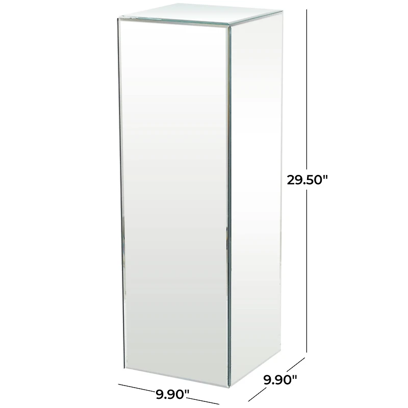 Silver Wood Mirrored Pedestal Table 10" x 10" x 30"