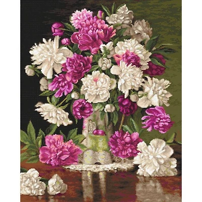 Luca-s Red And White Peonies Counted Cross Stitch Kit