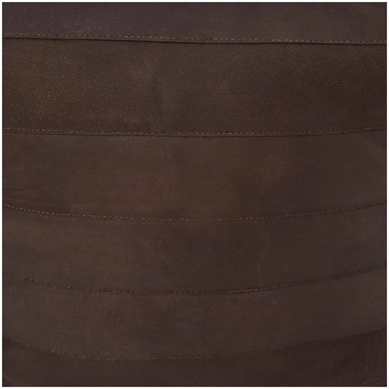 21" Leather Pouf with Linear Panels