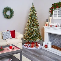 7ft. Pre-Lit Frosted Swiss Pine & Berries Artificial Christmas Tree with Clear LED Lights