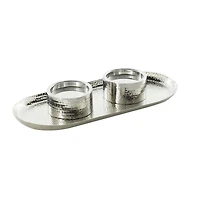 16" Silver Stainless Steel Metal Hammered Candle Holder with Oval Tray Plate
