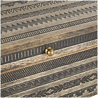 Brown Handmade Storage Box Set with Black Tribal Carvings & Gold Accents