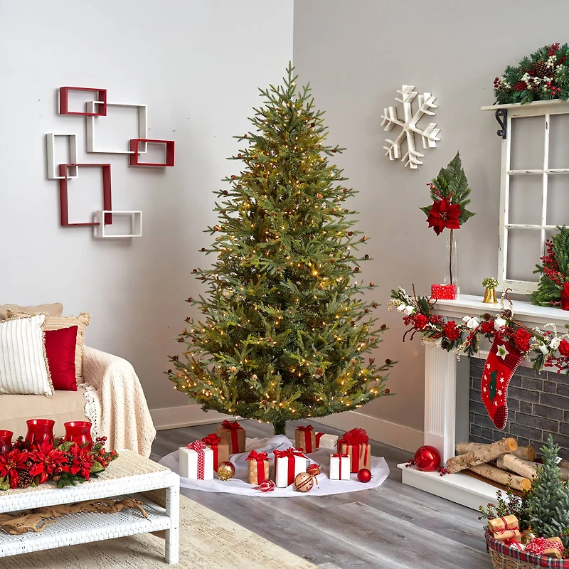 7.5ft. Pre-Lit Classic Pine & Pinecone Artificial Christmas Tree, Clear Lights