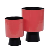Red & Black Metal Modern Planter Set