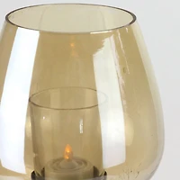 13" Decorative Small Golden Luster Brown Stemmed Votive Candle Holder