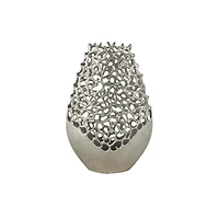 21" Silver Aluminum Metal Rounded Vase with Freeform Open Lattice Work