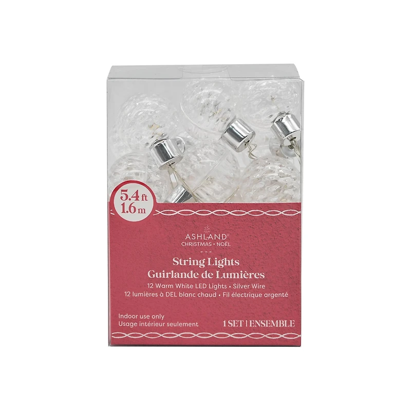 12ct. Warm White LED Clear G30 Ball String Lights on Silver Wire by Ashland®
