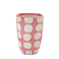 Pink Polka Dot Dolomite Vase Planter Set