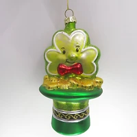 4.75" Shamrock and Leprechaun Hat Glass Christmas Ornament