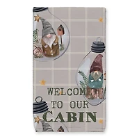 Welcome to our Cabin Gray and White Check Gnome Globe Pattern Tea Towel - Set of 2