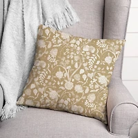 Gold and White Florals Throw Pillow 18" x 18"