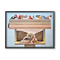 Stupell Industries Squirrel Sleeping Crowded Bird Feeder Funny Backyard Animals Framed Wall Art