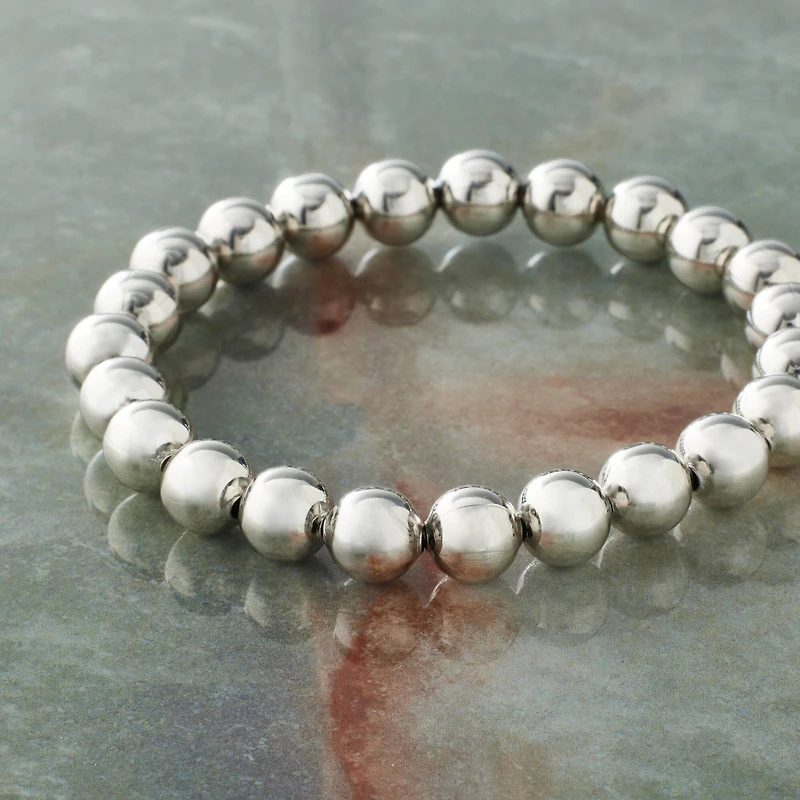 8mm Rhodium Round Beaded Charm Bracelet by Bead Landing™