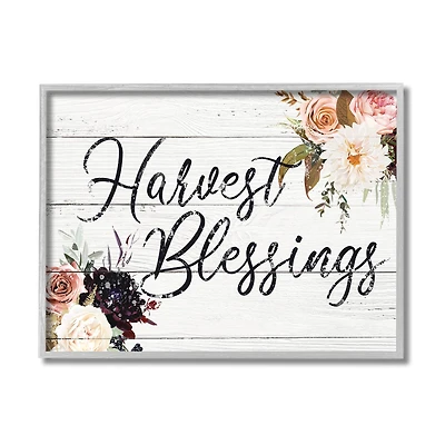 Stupell Industries Harvest Blessings Phrase Pink Peony Floral Arrangements in Frame Wall Art