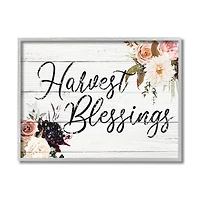 Stupell Industries Harvest Blessings Phrase Pink Peony Floral Arrangements in Frame Wall Art