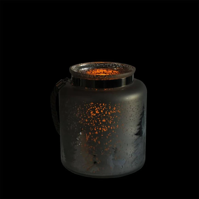 9.5" Reindeer & Tree Silhouette Pillar Candle Holder with Handle