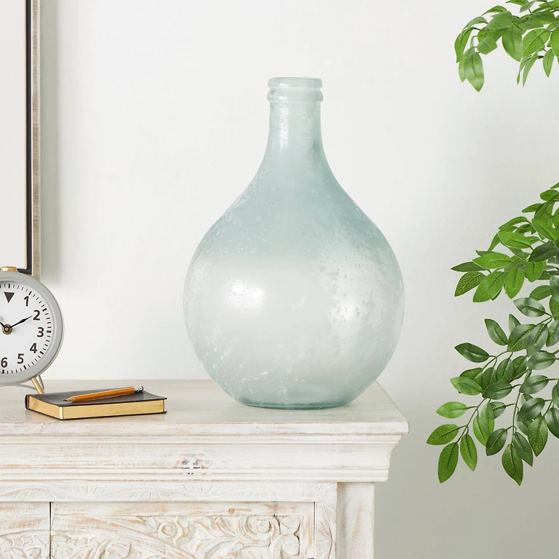 17" Clear Frosted Spanish Glass Bottle Vase