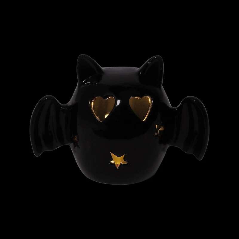 6.5" Black Bat with Heart Eyes LED Ceramic Tabletop Décor by Ashland®