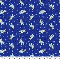 Bluey with Music Notes on Dark Blue Cotton Fabric 