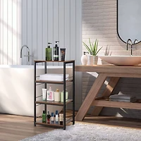 Rustic Brown 4-Tier Utility Cart Rolling Kitchen Storage Cart Wood Top