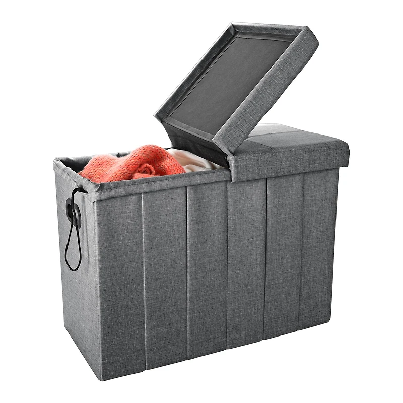 Simplify Gray Collapsible Flip Top Hamper Ottoman
