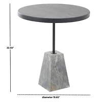 22.5" Black & Gray Wood Accent Table with Marble Pyramid Base