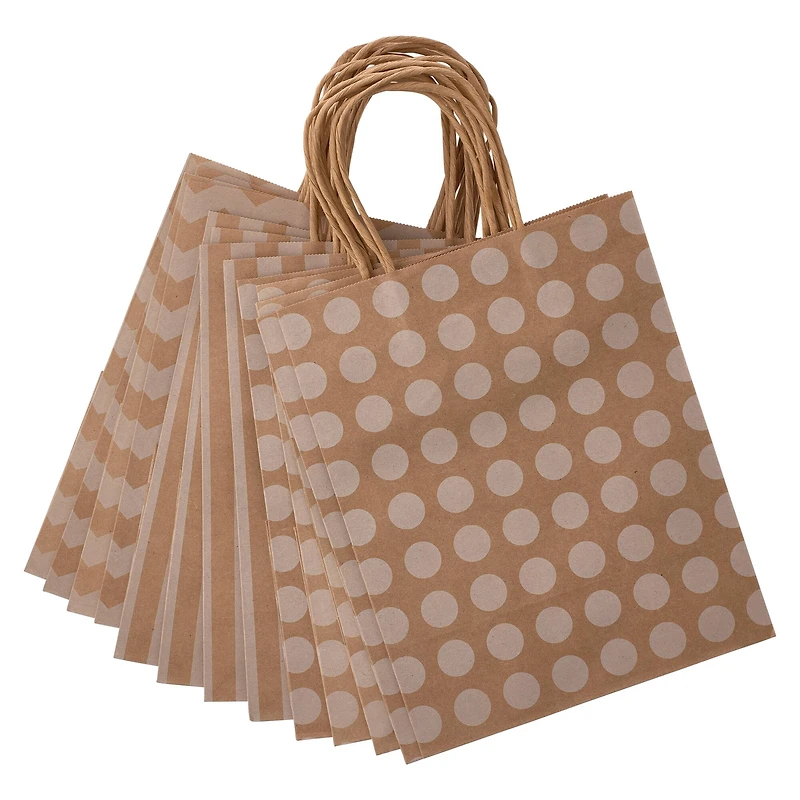 10" Kraft Dots & Chevron Paper Bag Value Pack by Celebrate It™