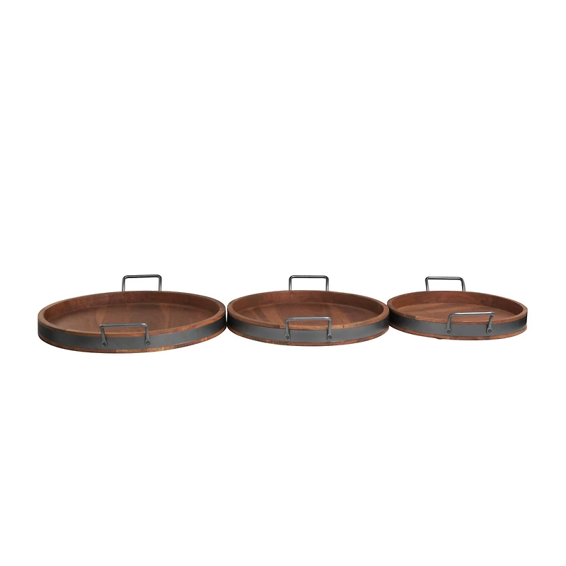 Round Wood Decorative Nesting Tray Set