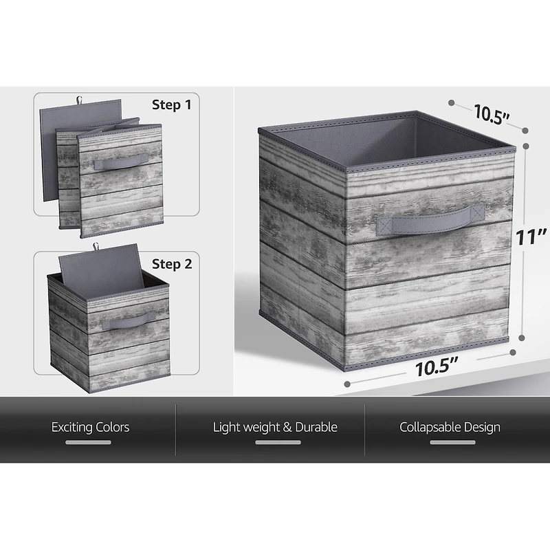 Sorbus 11" Gray Wood Pattern Foldable Storage Cubes, 4ct.