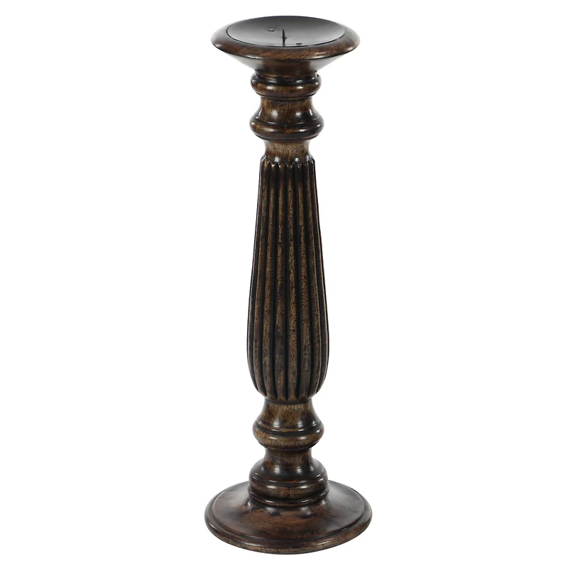 Dark Brown Mango Wood Traditional Candle Holder Set, 3ct.