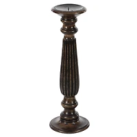 Dark Brown Mango Wood Traditional Candle Holder Set, 3ct.