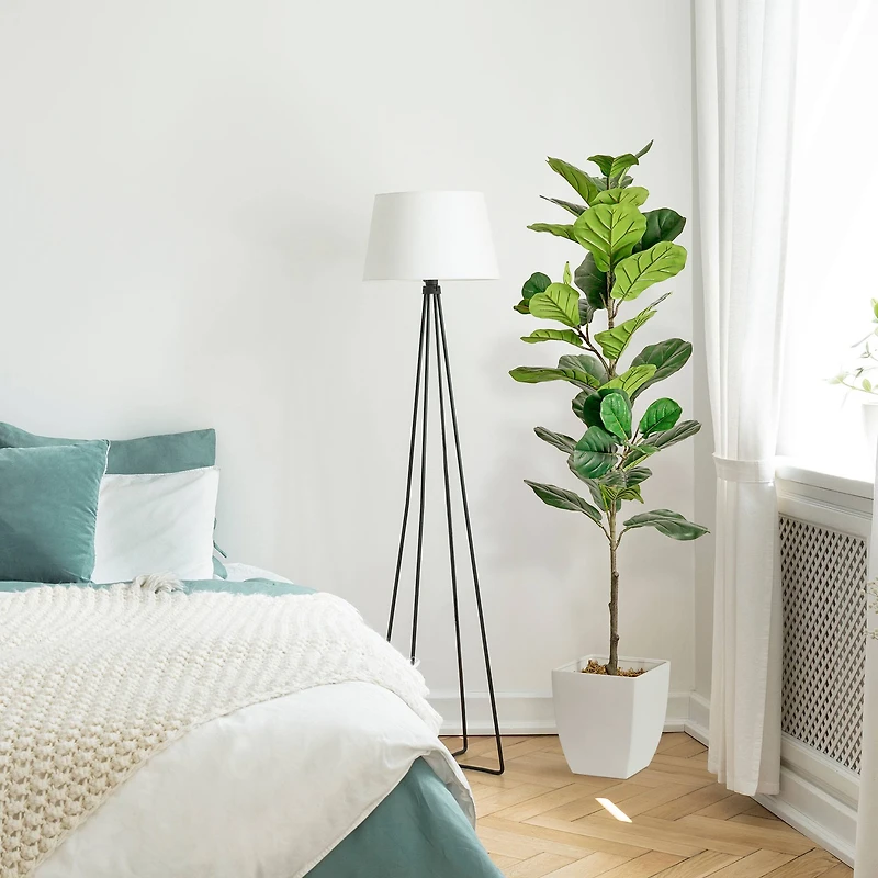 American Art Decor 5ft. Fiddle Fig Tree in White Ceramic Pot