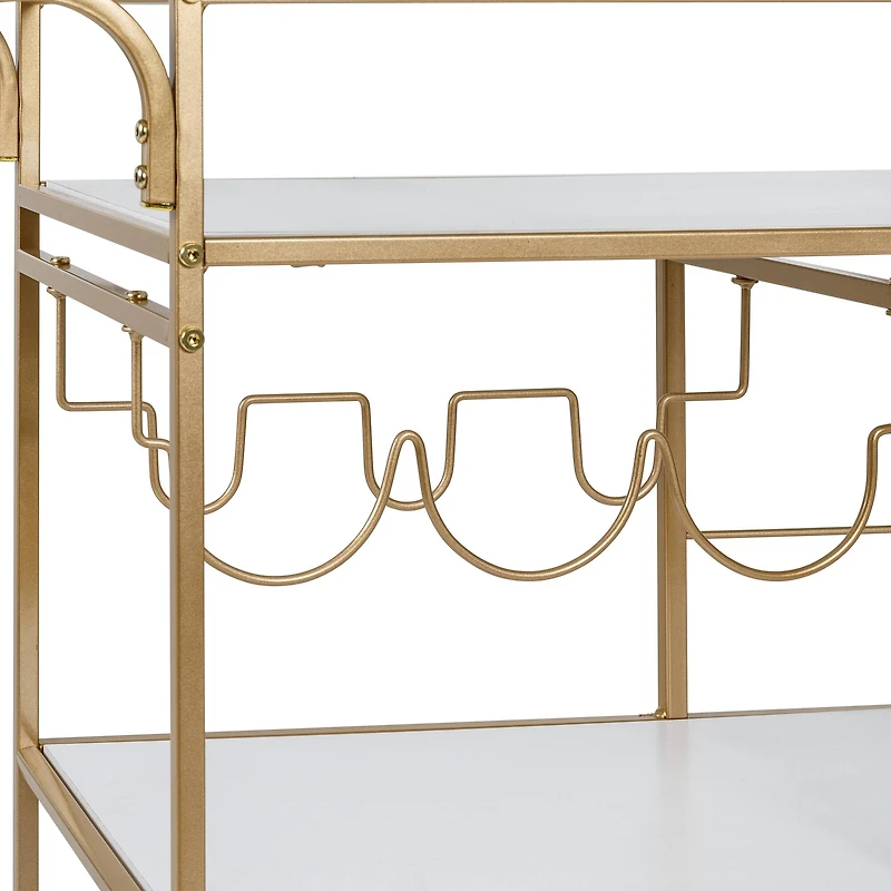 Honey Can Do 3-Tier Gold & White Rolling Bar & Serving Cart with Handles