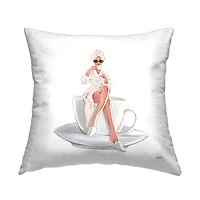 Stupell Industries Stylish Woman Glam Bathrobe Morning Coffee Throw Pillow, 18" x 18"