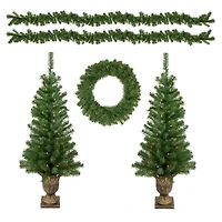 5-Piece Pre-Lit Wolcott Spruce Artificial Christmas Entryway Set, Clear Lights