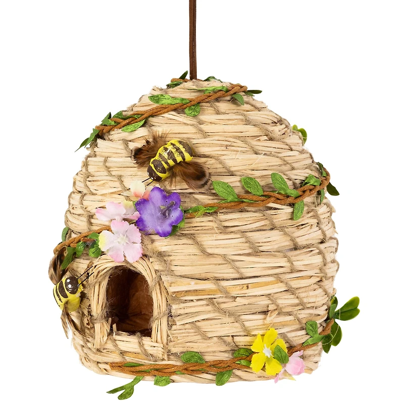6.25" Beehive with Bees Spring Hanging Decoration