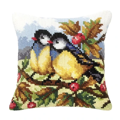 Orchidea Cushion Cross Stitch Kit Two Titmice