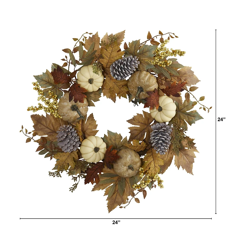 24" Fall Pumpkins, Pinecones & Berries Wreath