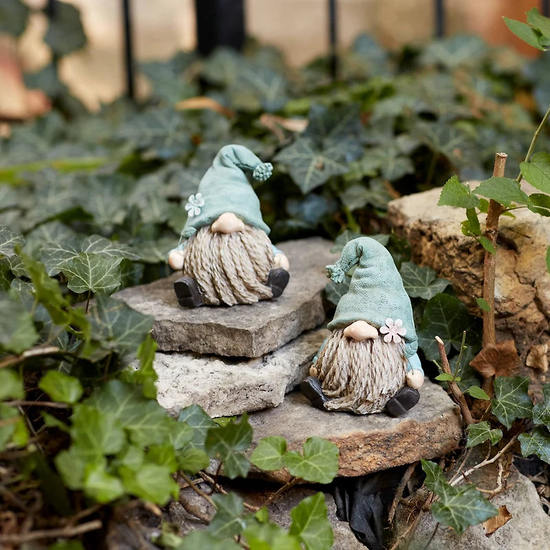 5.25" Faux Stone Garden Gnome with Flower Figurines Set