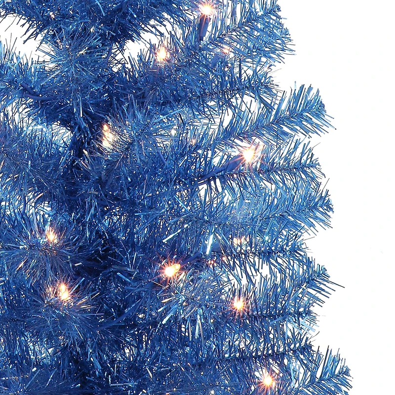 4.5ft. Pre-Lit Blue Tinsel Artificial Christmas Tree, Clear Lights