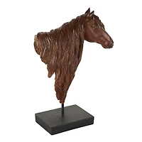 14" Dark Brown Ceramic Horse Head Sculpture with Black Rectangle Base