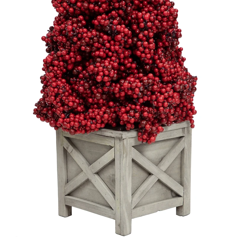 24" Unlit Red Berry Cone Artificial Potted Christmas Topiary