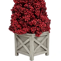 24" Unlit Red Berry Cone Artificial Potted Christmas Topiary